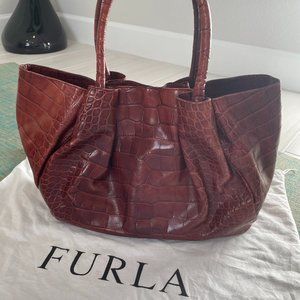 FURLA LEATHER  BROWN HANDBAG
